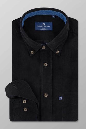 Oxford Company ανδρικό κοτλέ sport πουκάμισο button down μονόχρωμο Regular Fit - K111-BU10.05 Μαύρο